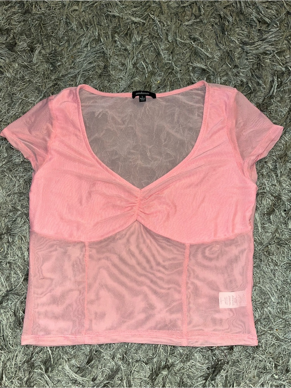 Ambiance Coral Pink Ruched V-Neck Short Sleeve Top